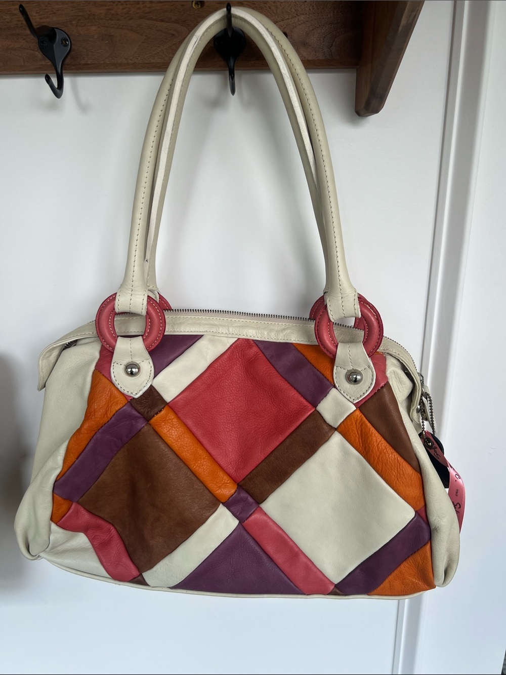 Sofia C. Italian Leather Patchwork Satchel/Tote